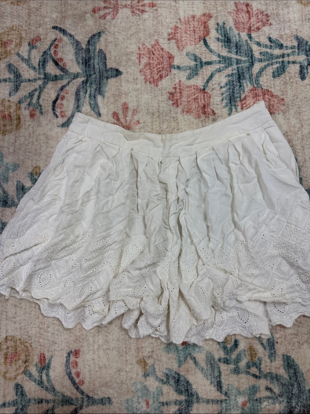 Free People White Eyelet Ruffle Shorts with Scalloped Hem
